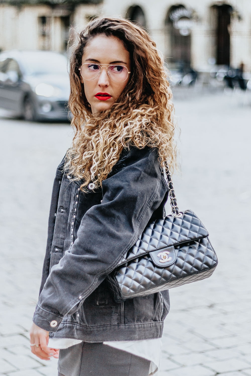 veste jean clouté, Zara, Chanel bag, blog Bordeaux