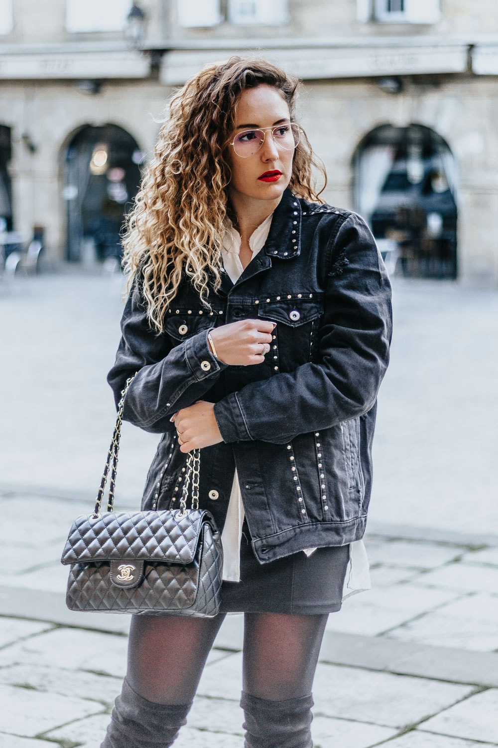 veste jean clouté, Zara, Chanel bag, blog Bordeaux