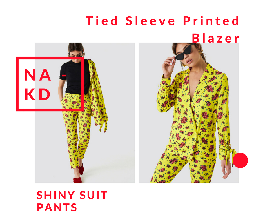 Tailleur, Tied Sleeve Printed Blazer, Shiny Suit Pants, NAKD